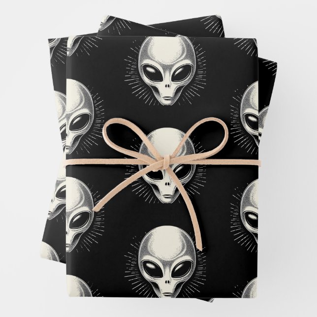 Space Alien Extraterrestrial Science Fiction Wrapping Paper Sheet (In situ)