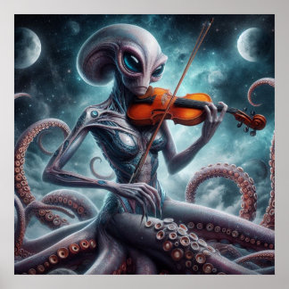Space Alien Femail Octopus Violin Player 03X Poster