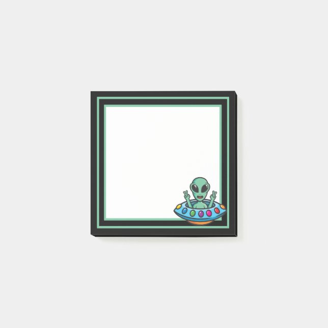 Space Alien Flying Saucer Post-It Notes (Front)