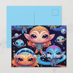 Space Alien & Friends Invitation Postcard