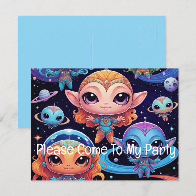 Space Alien & Friends Invitation Postcard (Front/Back)