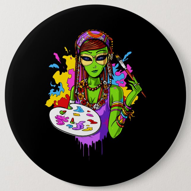 Space Alien Hippie Painting Artist 6 Cm Round Badge (Front)