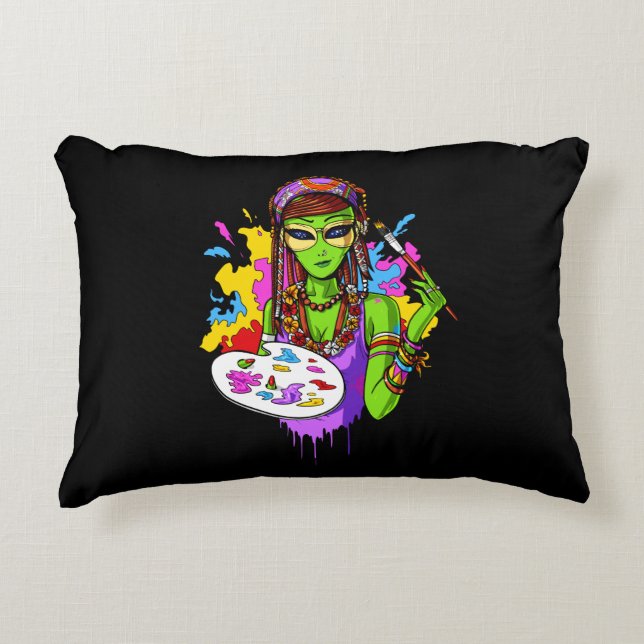 Space Alien Hippie Painting Artist Decorative Cushion (Front)