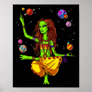 Space Alien Hippie Yoga Zen Meditation Psychedelic Poster