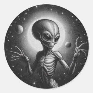 Space Alien in Science Fiction Illustration Classic Round Sticker