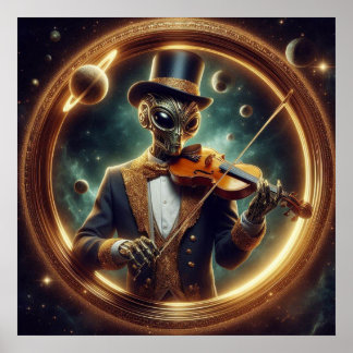 Space Alien, Lincoln Top Hat, Violin, Fancy Jacket Poster