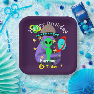 Space Alien Outer Space Cute Kids Birthday Party P Paper Plate