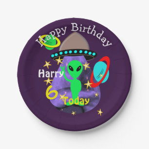 Space Alien Outer Space Cute Kids Birthday Party Paper Plate