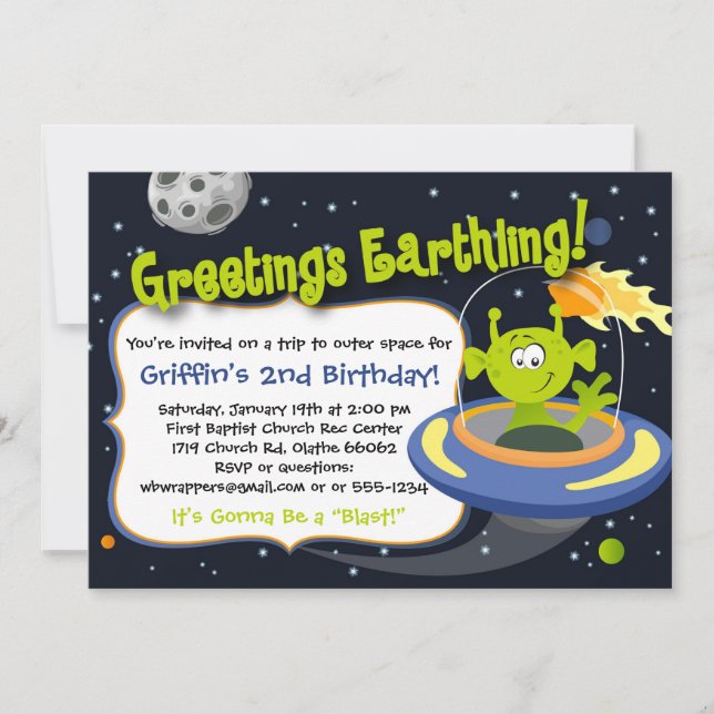 Space Alien Party Invitation - Outer Space Planets (Front)