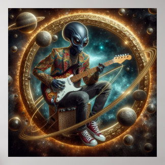 Space Alien, Playing Electric Guitar, Fancy Jacket Poster