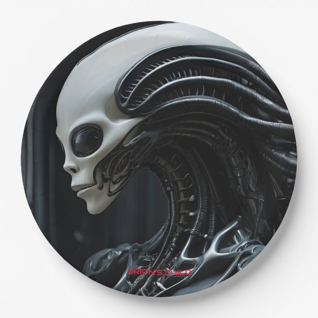 Space Alien Profile Paper Plate (Front)