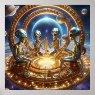 Space Alien Quartet, Trumpet, Sax, Etc Poster