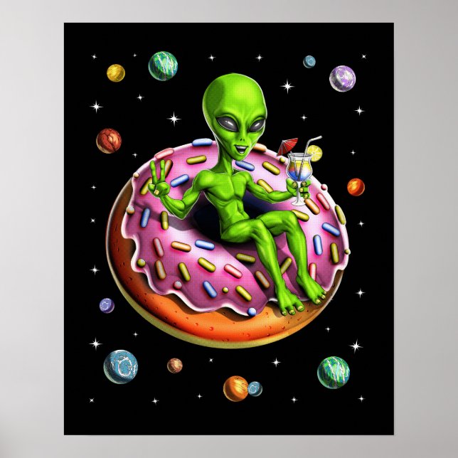 Space Alien Riding Doughnut Poster (Front)