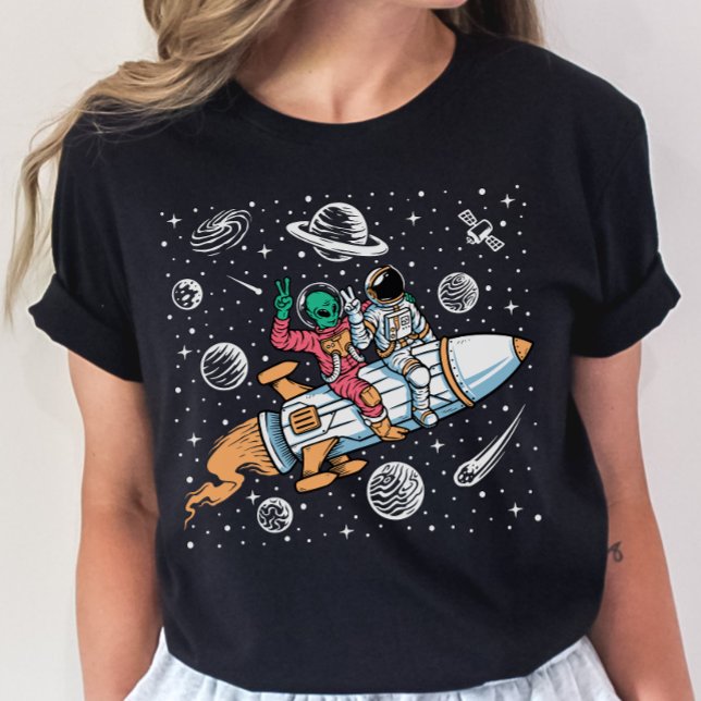 Space Alien Riding rockets T-Shirt - Astronaut  (Creator Uploaded)