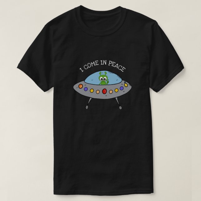 Space Alien UFO I Come In Peace Sign Men's T-Shirt (Design Front)
