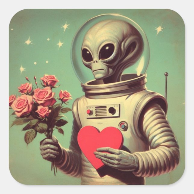 Space Alien Valentine Sci Fi Romantic Valentine's Square Sticker (Front)