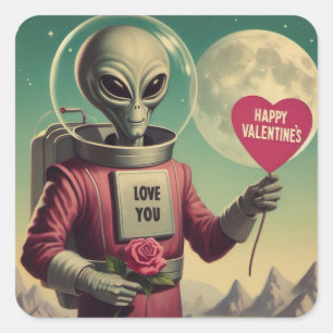 Space Alien Valentine Sci Fi Romantic Valentine's Square Sticker
