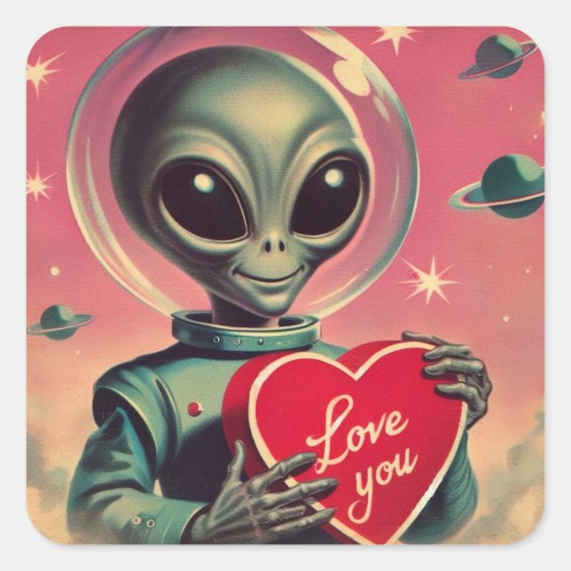 Space Alien Valentine Sci Fi Romantic Valentine's Square Sticker (Front)