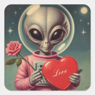 Space Alien Valentine Sci Fi Romantic Valentine's Square Sticker