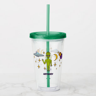 Space Alien with Flying Saucer Personalised Acrylic Tumbler