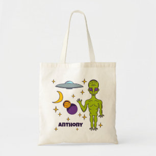 Space Alien with Flying Saucer Personalised Tote Bag
