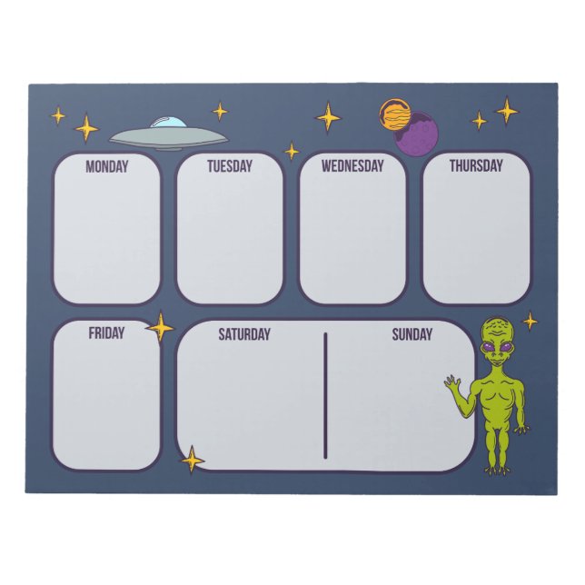 Space Alien with Flying Saucer Planner Pad (Front)