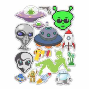 Space aliens grays ufo clipart collage sheet 