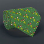 Space Aliens in Santa Hats Sci-Fi Christmas Tie<br><div class="desc">Season’s Greetings,  Earthlings! This festive Christmas neck tie features illustrations of little green men wearing red Santa hats with some holiday globe ornaments that look like planets with white stars against a green background. The reverse side has a coordinating green stripe pattern.</div>