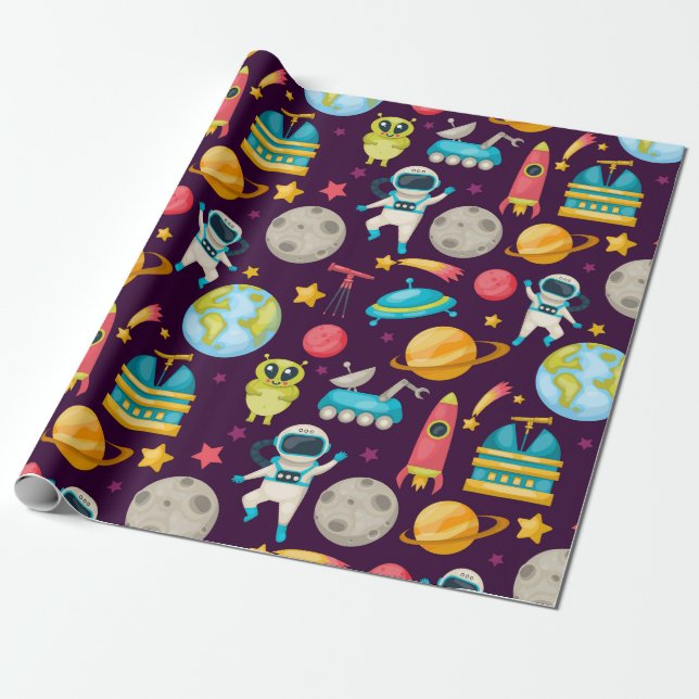 Space/Aliens Wrapping Paper (Unrolled)