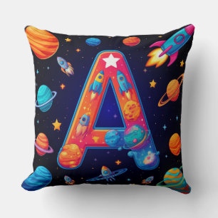 🚀 Space Alphabet Letter A Rockets Stars Planets Cushion