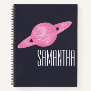 Space and Planet Saturn Illustration with Name Notebook
