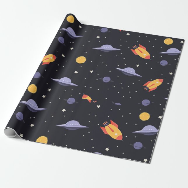Space and Rockets Wrapping Paper (Unrolled)