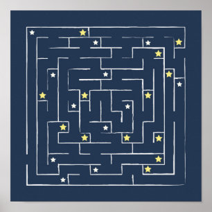Space and stars labyrinth. Navy maze. Kids game Poster