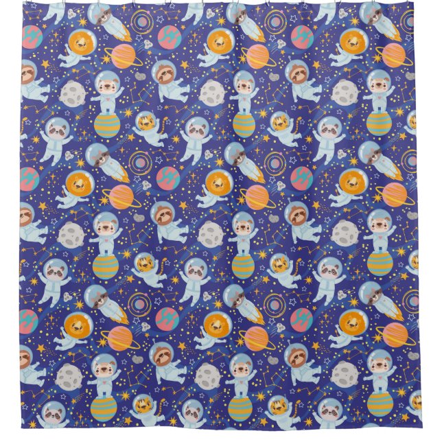 Space Animals Pattern Shower Curtain (Front)