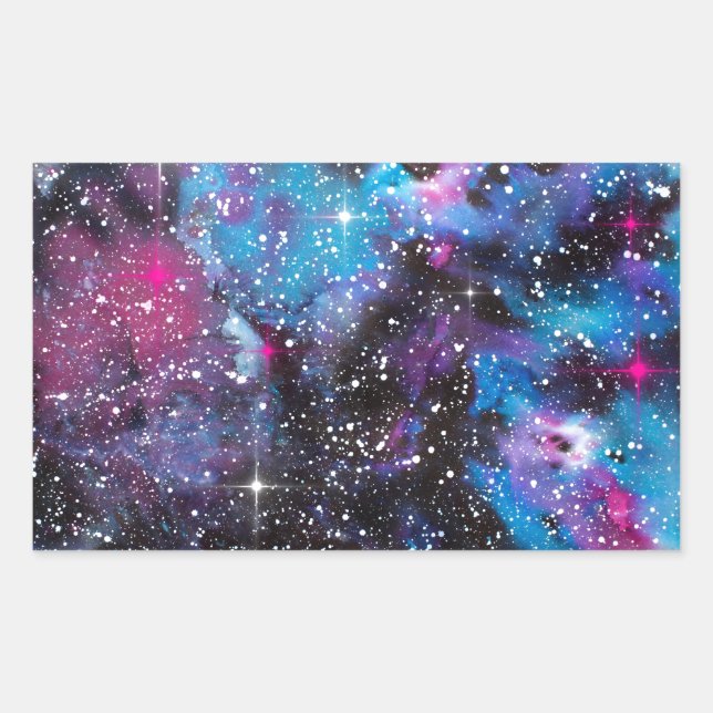Space Art Watercolor Galaxy Rectangular Sticker (Front)