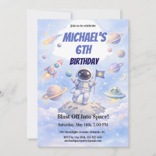 Space Astronaut 6th Birthday Outer Space Galaxy Invitation