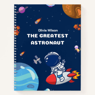 Space Astronaut and Planets in Blue Personalised Notebook