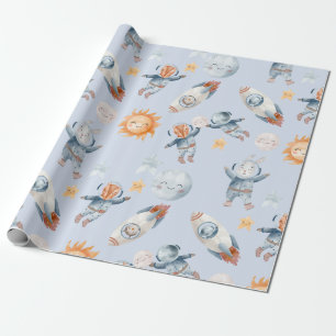 Space Astronaut Animals Planet Wrapping Paper
