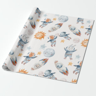 Space Astronaut Animals Planet Wrapping Paper