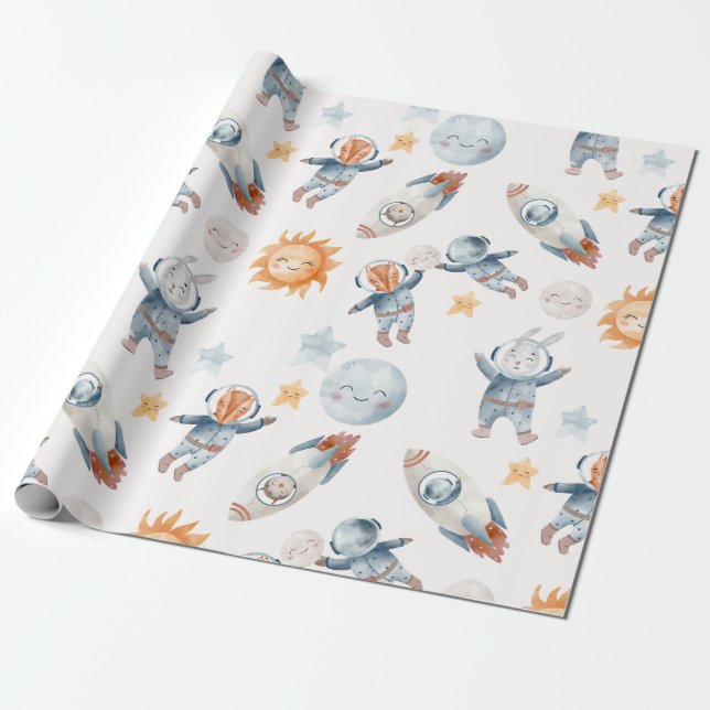 Space Astronaut Animals Planet  Wrapping Paper (Unrolled)