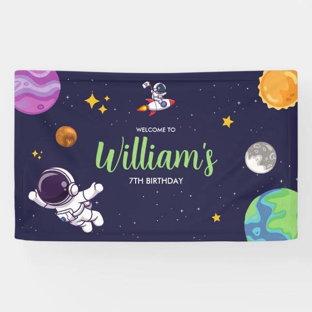 Space Astronaut Any Age Birthday Party Banner (Horizontal)