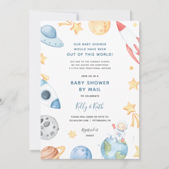 Space Astronaut Baby Shower by Mail invitation (Front)