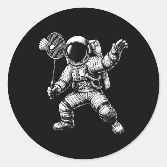 Space Astronaut Badminton Player Shuttle Sport  Classic Round Sticker (Front)