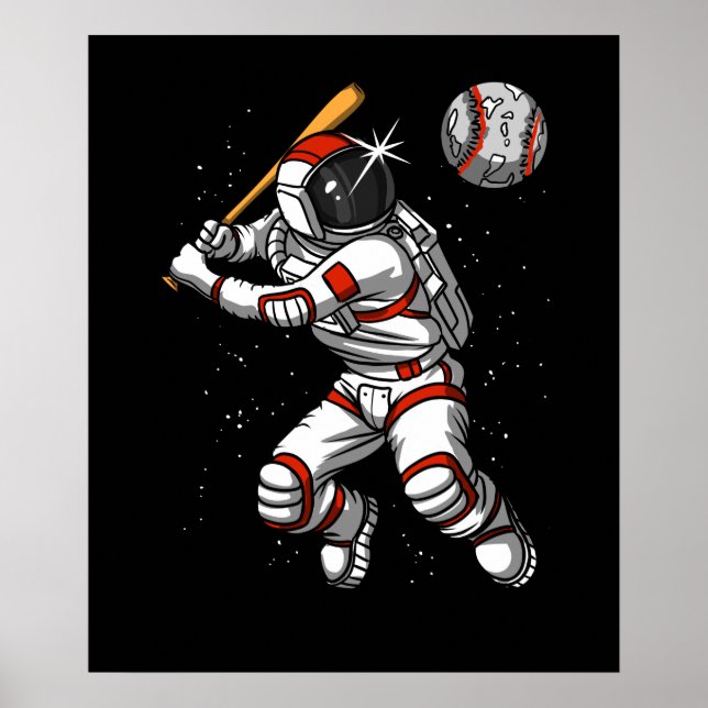 Space Astronaut Baseball Player Cosmic Planet Poster (Front)