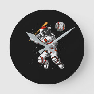 Space Astronaut Baseball Player Cosmic Planet Round Clock