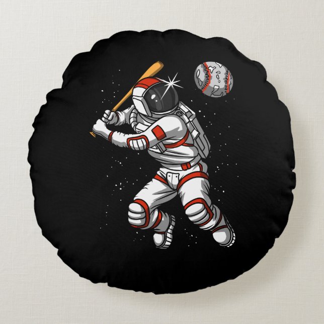 Space Astronaut Baseball Player Cosmic Planet Round Cushion (Front)