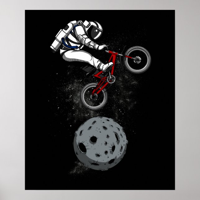 Space Astronaut Biker Riding Bike Galaxy Cosmic Poster (Front)