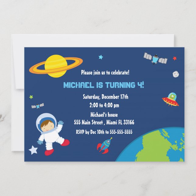 Space Astronaut Birthday Invitation (Front)
