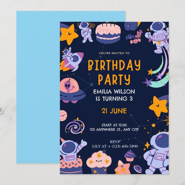 Space Astronaut Birthday Invitation (Front/Back)