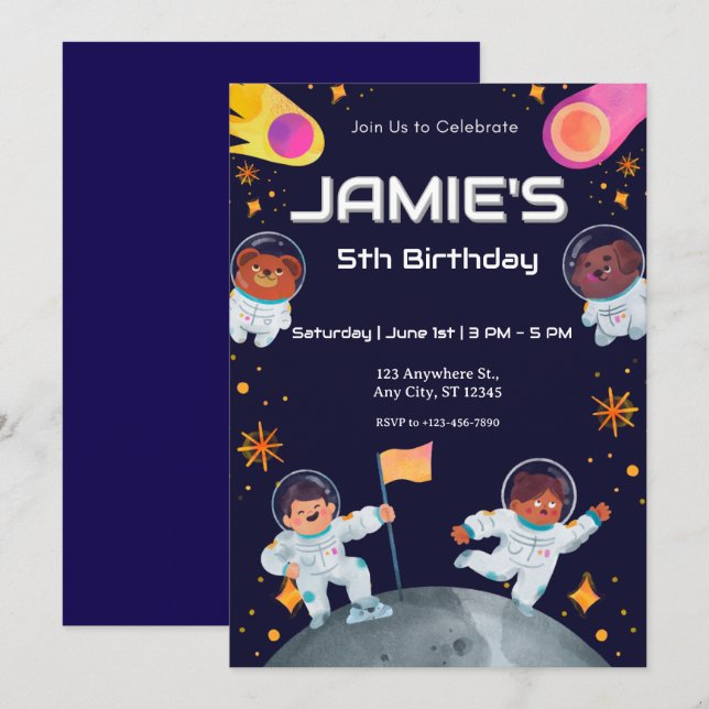 space astronaut birthday invitation (Front/Back)